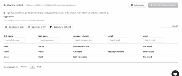 Find emails from first name, last name and company name